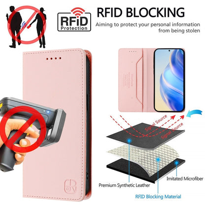 For OnePlus 11 RC01 Dual-Folded Magnetic Suction RFID Leather Phone Case(Pink) - OnePlus Cases by buy2fix | Online Shopping UK | buy2fix