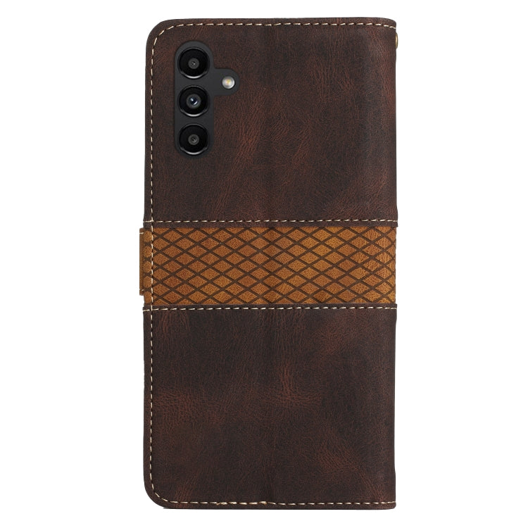 For Samsung Galaxy S25 5G Grid Stitching Leather Phone Case with Lanyard(Brown) - Galaxy S25 5G Cases by buy2fix | Online Shopping UK | buy2fix