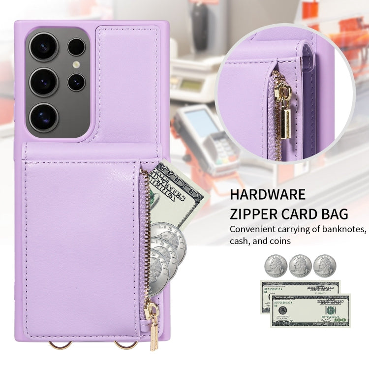 For Samsung Galaxy S25 Ultra 5G Crossbody Lanyard Zipper Wallet Leather Phone Case(Purple) - Galaxy S25 Ultra 5G Cases by buy2fix | Online Shopping UK | buy2fix