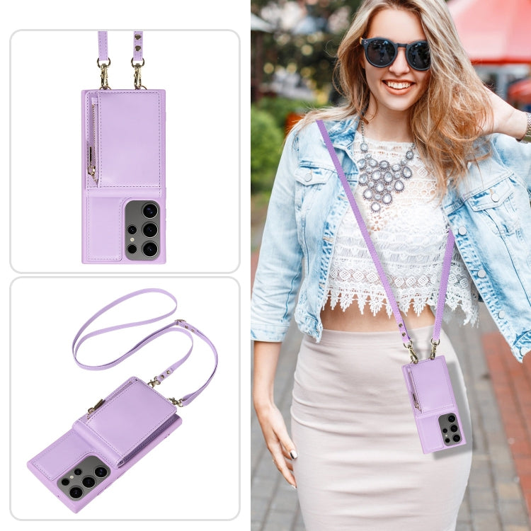 For Samsung Galaxy S25 Ultra 5G Crossbody Lanyard Zipper Wallet Leather Phone Case(Purple) - Galaxy S25 Ultra 5G Cases by buy2fix | Online Shopping UK | buy2fix