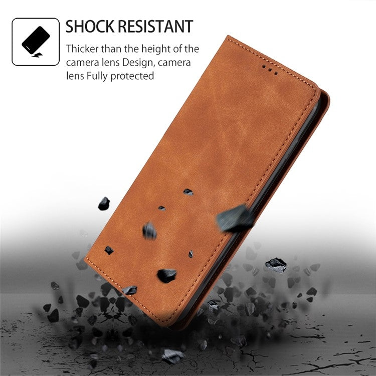 For Samsung Galaxy S25 5G Skin Feel Magnetic Leather Phone Case(Light Brown) - Galaxy S25 5G Cases by buy2fix | Online Shopping UK | buy2fix