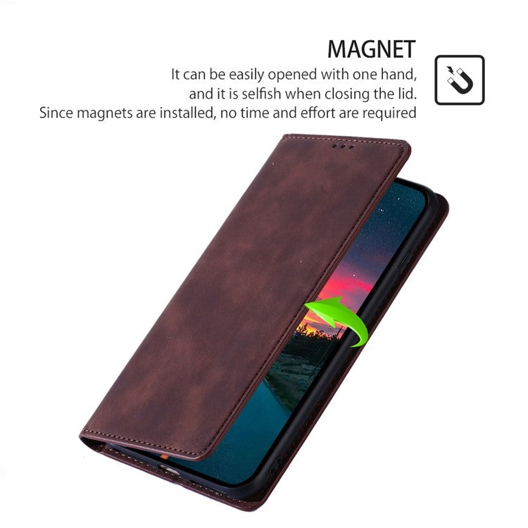 For Samsung Galaxy S25 Ultra 5G Skin Feel Magnetic Leather Phone Case(Dark Brown) - Galaxy S25 Ultra 5G Cases by buy2fix | Online Shopping UK | buy2fix