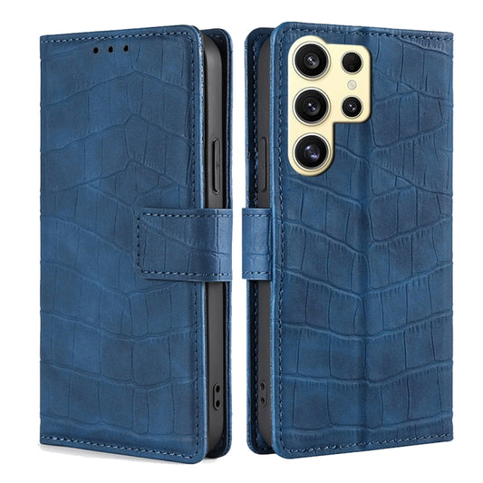 For Samsung Galaxy S25 Ultra 5G Skin Feel Crocodile Magnetic Clasp Leather Phone Case(Blue) - Galaxy S25 Ultra 5G Cases by buy2fix | Online Shopping UK | buy2fix