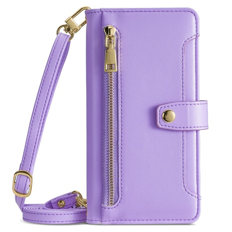 For Samsung Galaxy S25 5G Sheep Texture Cross-body Zipper Wallet Leather Phone Case(Purple) - Galaxy S25 5G Cases by buy2fix | Online Shopping UK | buy2fix