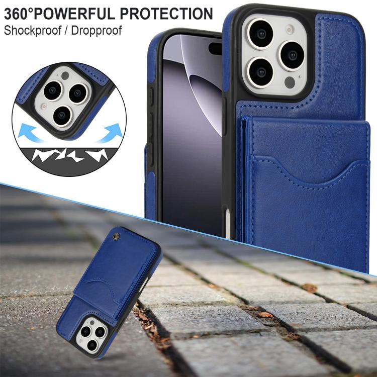 For iPhone 16 Pro AwQuer Vertical Flip Card Bag Holder Leather Phone Case(Blue) - iPhone 16 Pro Cases by Awquer | Online Shopping UK | buy2fix