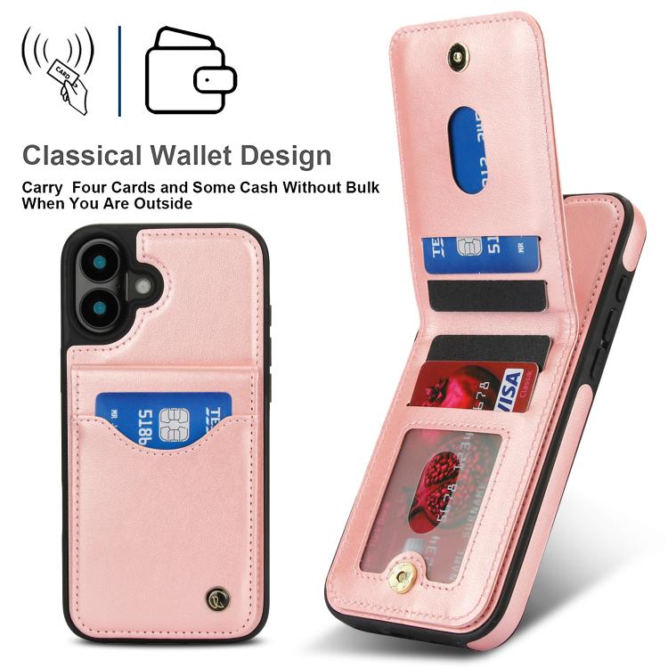 For iPhone 16 Plus AwQuer Vertical Flip Card Bag Holder Leather Phone Case(Rose Gold) - iPhone 16 Plus Cases by Awquer | Online Shopping UK | buy2fix