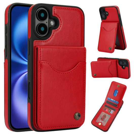 For iPhone 16 AwQuer Vertical Flip Card Bag Holder Leather Phone Case(Red) - iPhone 16 Cases by Awquer | Online Shopping UK | buy2fix