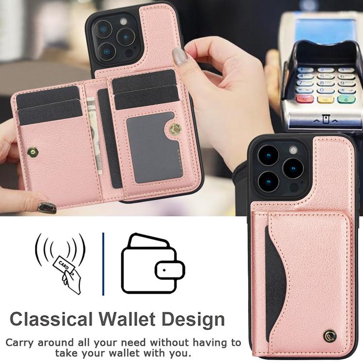 For iPhone 16 Pro AwQuer Horizontal Flip Card Bag Holder Leather Phone Case(Rose Gold) - iPhone 16 Pro Cases by Awquer | Online Shopping UK | buy2fix