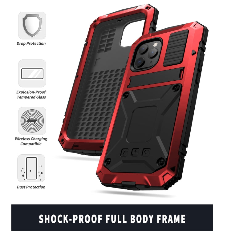 For iPhone 12 Pro Max R-JUST Shockproof Waterproof Dust-proof Metal + Silicone Protective Case with Holder(Red) - iPhone 12 Pro Max Cases by R-JUST | Online Shopping UK | buy2fix