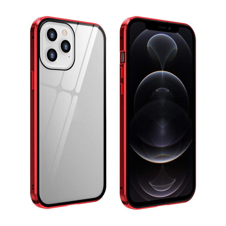 For iPhone 12 / 12 Pro Double Sides Tempered Glass Magnetic Adsorption Metal Frame Anti-peep Screen Case(Red) - iPhone 12 / 12 Pro Cases by buy2fix | Online Shopping UK | buy2fix