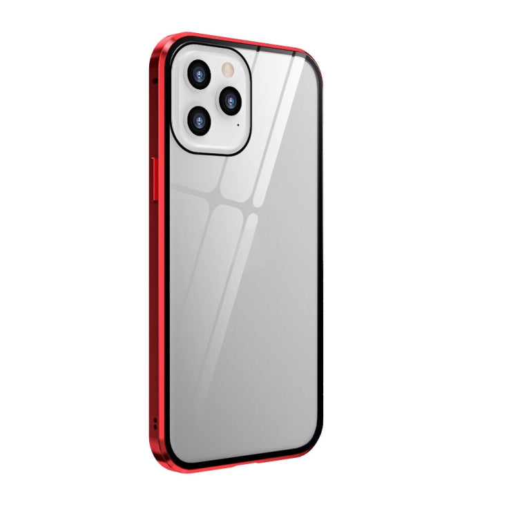 For iPhone 12 / 12 Pro Double Sides Tempered Glass Magnetic Adsorption Metal Frame Anti-peep Screen Case(Red) - iPhone 12 / 12 Pro Cases by buy2fix | Online Shopping UK | buy2fix