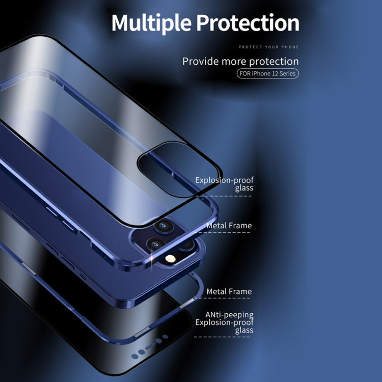 For iPhone 12 mini Double Sides Tempered Glass Magnetic Adsorption Metal Frame Anti-peep Screen Case (Blue) - iPhone 12 mini Cases by buy2fix | Online Shopping UK | buy2fix