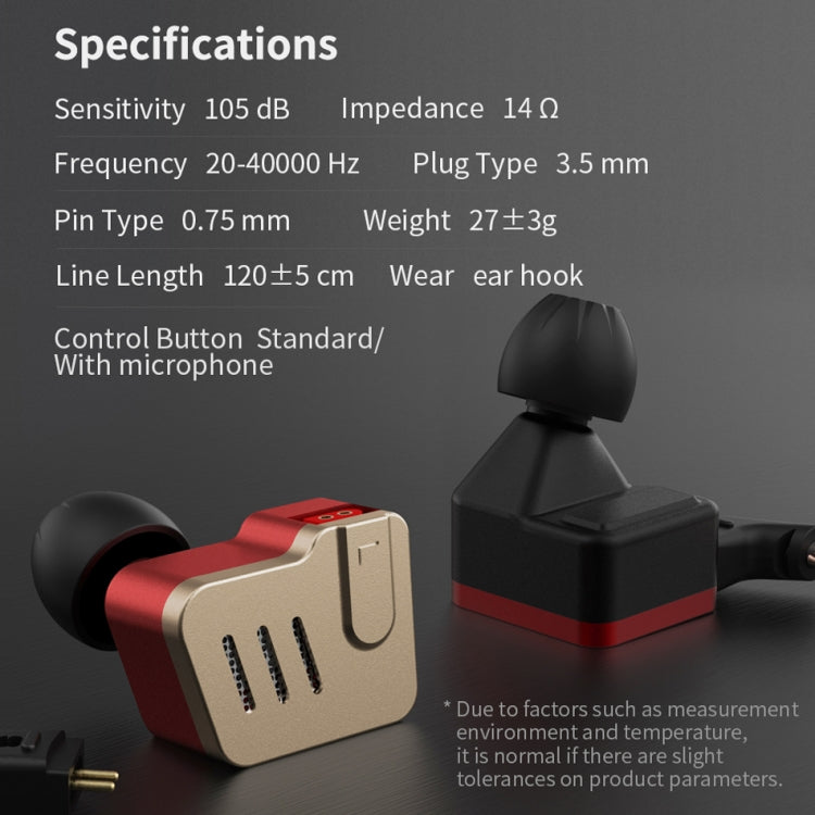 KZ BA10 Ten Unit Moving Iron Metal In-ear Universal Wired Control Earphone with Microphone (Gold) - In Ear Wired Earphone by KZ | Online Shopping UK | buy2fix