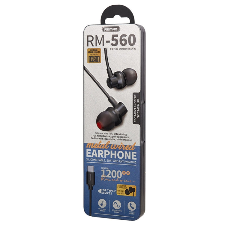 REMAX RM-560 Type-C In-Ear Stereo Metal Music Earphone with Wire Control + MIC, Support Hands-free, Not For Samsung Phones(Black) - Type-C Earphone by REMAX | Online Shopping UK | buy2fix
