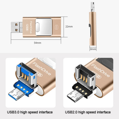 64GB USB 3.0 + 8 Pin + Mirco USB Android iPhone Computer Dual-use Metal Flash Drive (Black) - U Disk & Card Reader by buy2fix | Online Shopping UK | buy2fix