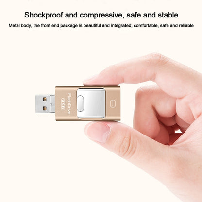 128GB USB 3.0 + 8 Pin + Mirco USB Android iPhone Computer Dual-use Metal Flash Drive (Gold) - U Disk & Card Reader by buy2fix | Online Shopping UK | buy2fix