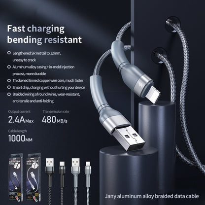 REMAX RC-124i 1m 2.4A USB to 8 Pin Aluminum Alloy Braid Fast Charging Data Cable for iPhone, iPad(Silver) - Normal Style Cable by REMAX | Online Shopping UK | buy2fix