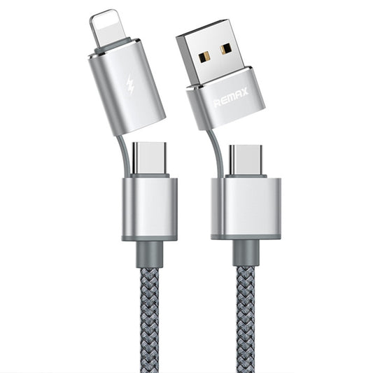 REMAX RC-020t 2.4A Aurora Series 4 in 1 8 Pin + USB +2 x Type-C Data Snyc Charging Cable, Cable Length: 1m(Silver) - Multifunction Cable by REMAX | Online Shopping UK | buy2fix