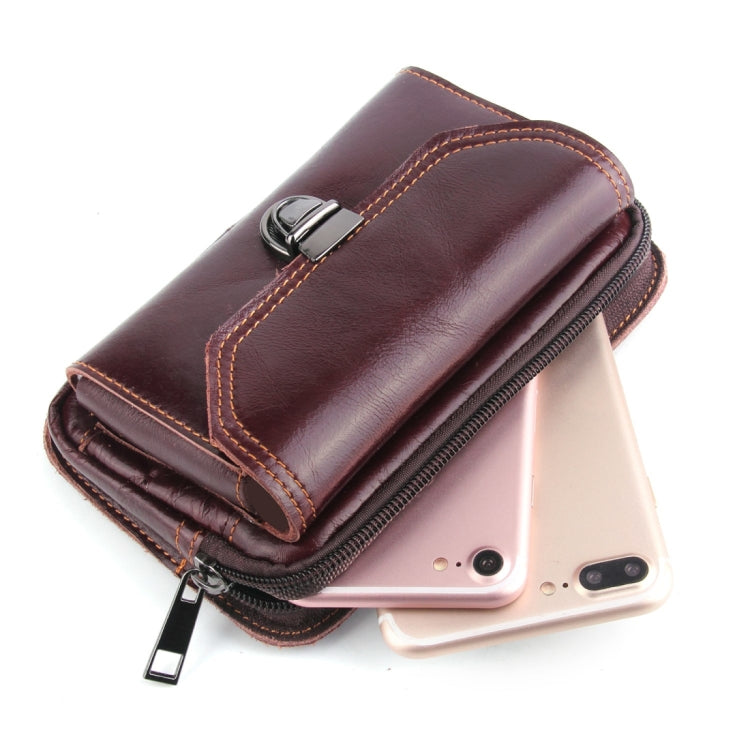 5.1-6 inch 007 Universal Crazy Horse Texture Cowhide Cross Section Plug-in Card Waist Bag, For iPhone, Samsung, Sony, Huawei, Meizu, Lenovo, ASUS, Oneplus, Xiaomi, Cubot, Ulefone, Letv, DOOGEE, Vkworld, and other Smartphones (Brown) - More iPhone Cases by buy2fix | Online Shopping UK | buy2fix