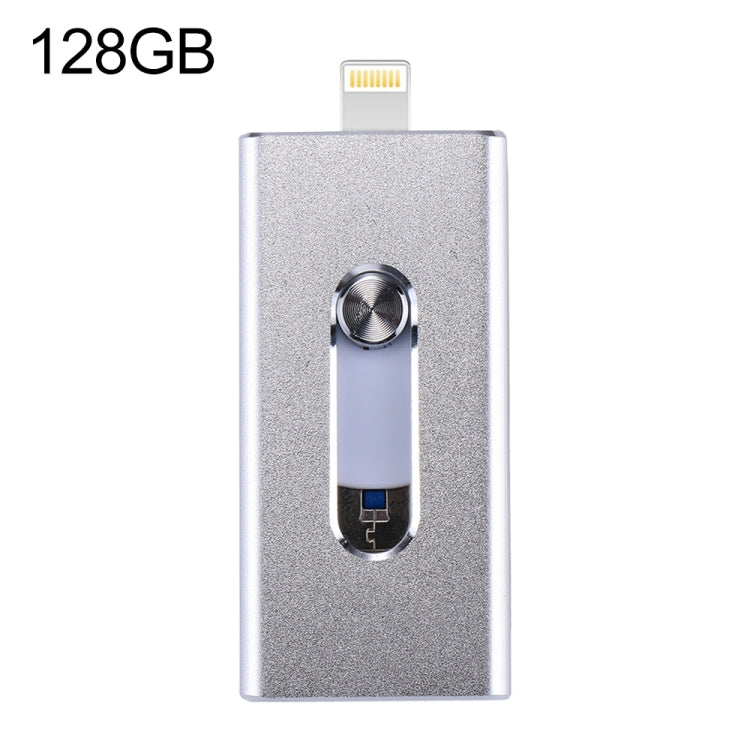 RQW-02 3 in 1 USB 2.0 & 8 Pin & Micro USB 128GB Flash Drive(Silver) - U Disk & Card Reader by buy2fix | Online Shopping UK | buy2fix