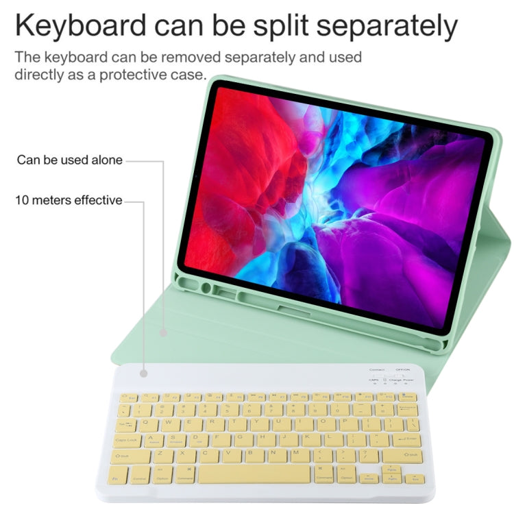 TG11B Detachable Bluetooth Yellow Keyboard + Microfiber Leather Tablet Case for iPad Pro 11 inch (2020), with Pen Slot & Holder (Green) - For iPad Pro by buy2fix | Online Shopping UK | buy2fix