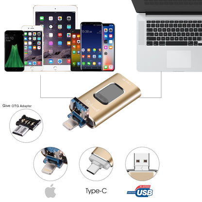 Richwell 3 in 1 32G Type-C + 8 Pin + USB 3.0 Metal Push-pull Flash Disk with OTG Function(Gold) - U Disk & Card Reader by Richwell | Online Shopping UK | buy2fix