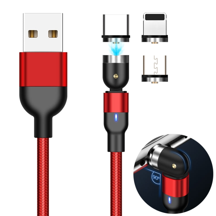 1m 2A Output 3 in 1 USB to 8 Pin + USB-C / Type-C + Micro USB Nylon Braided Rotate Magnetic Charging Cable (Red) - Charging Cable & Head by buy2fix | Online Shopping UK | buy2fix