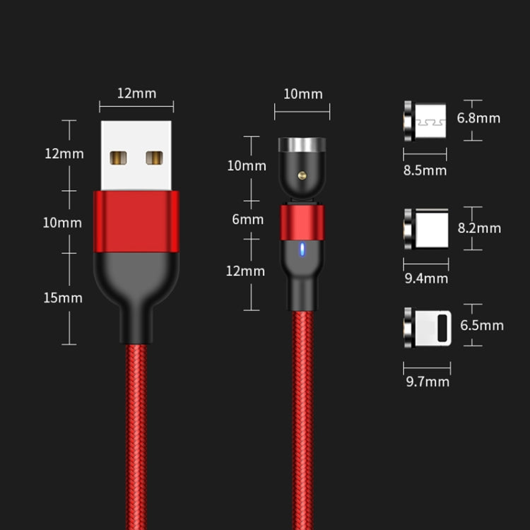 1m 2A Output 3 in 1 USB to 8 Pin + USB-C / Type-C + Micro USB Nylon Braided Rotate Magnetic Charging Cable (Red) - Charging Cable & Head by buy2fix | Online Shopping UK | buy2fix