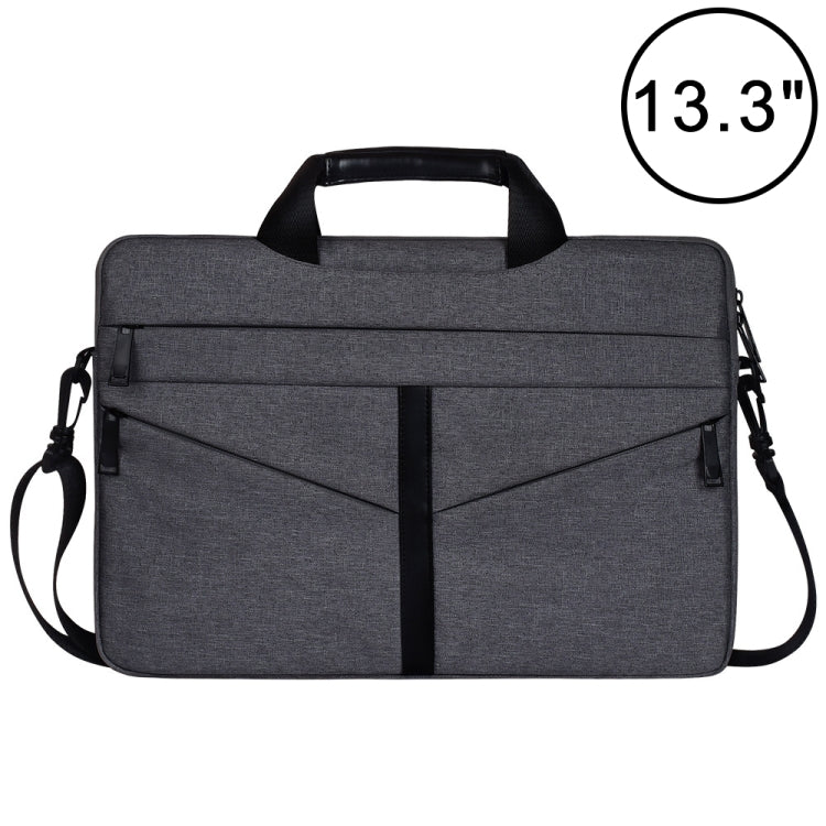 13.3 inch Breathable Wear-resistant Fashion Business Shoulder Handheld Zipper Laptop Bag with Shoulder Strap (Dark Gray) - 13.3 inch by buy2fix | Online Shopping UK | buy2fix