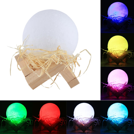 8cm Touch Control 3D Print Moon Lamp, USB Charging 7-color Changing LED Energy-saving Night Light with Wooden Holder Base - Night Lights by buy2fix | Online Shopping UK | buy2fix