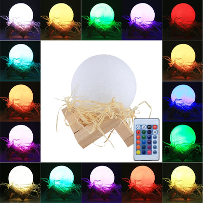 8cm Touch Control 3D Print Moon Lamp , USB Charging 16-color Changing LED Energy-saving Night Light with Wooden Holder Base & Remote Control - Night Lights by buy2fix | Online Shopping UK | buy2fix