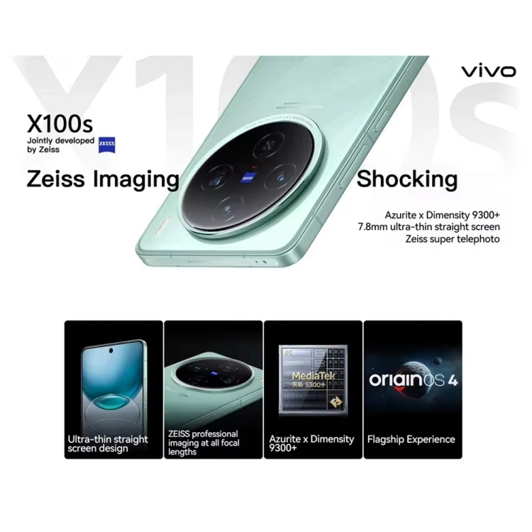 vivo X100s, Triple Back Cameras, 12GB+256GB, Face ID / Fingerprint Identification, 6.78 inch Android 14 OriginOS 4 Dimensity 9300+ Octa Core, OTG, NFC, Network: 5G, Support Google Play (Mint Green) - vivo by vivo | Online Shopping UK | buy2fix