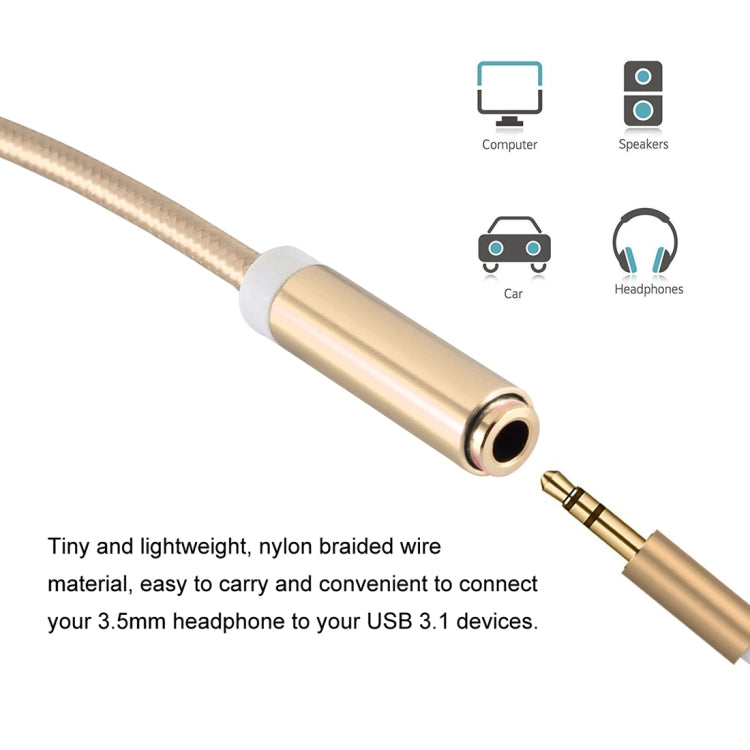 ENKAY Hat-Prince USB-C / Type-C to 3.5mm Nylon Woven Audio Adapter, Length: about 10cm(Gold) - Type-C Adapter by ENKAY | Online Shopping UK | buy2fix