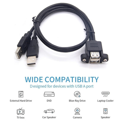 bk3507 Dual USB 2.0 Male to Dual USB Female Extension Cable with Fixing Hole, Length: 50cm - USB Cable by buy2fix | Online Shopping UK | buy2fix