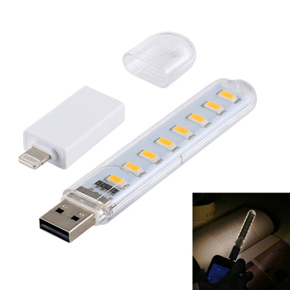 8LEDs 5V 200LM USB LED Book Light Portable Night Light, with 8 Pin Adapter(Warm White) - USB Light by buy2fix | Online Shopping UK | buy2fix