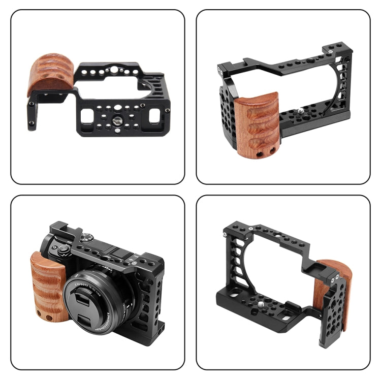 For Sony A6400 / A6300 / A6100 / A6000 PULUZ Wood Handle Metal Camera Cage Stabilizer Rig - Camera Cage by PULUZ | Online Shopping UK | buy2fix