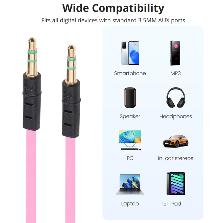 1m Noodle Style Aux Audio Cable 3.5mm Male to Male, Compatible with Phones, Tablets, Headphones, MP3 Player, Car/Home Stereo & More(Pink) - Cable & Splitter by buy2fix | Online Shopping UK | buy2fix