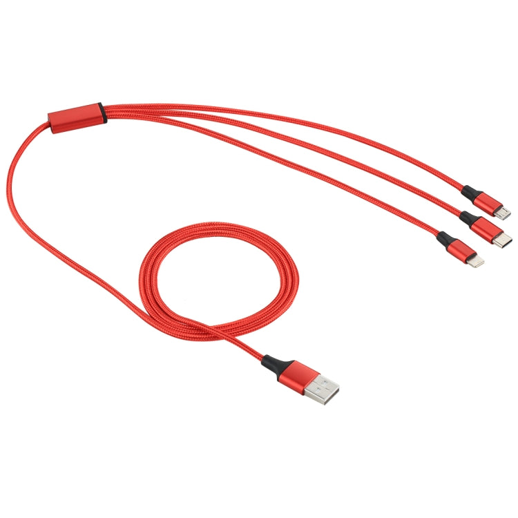 2A 1.2m 3 in 1 USB to 8 Pin & USB-C / Type-C & Micro USB Nylon Weave Charging Cable(Red) - Multifunction Cable by buy2fix | Online Shopping UK | buy2fix