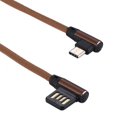 1m 2.4A Output USB to USB-C / Type-C Double Elbow Design Nylon Weave Style Data Sync Charging Cable(Coffee) - USB-C & Type-C Cable by buy2fix | Online Shopping UK | buy2fix