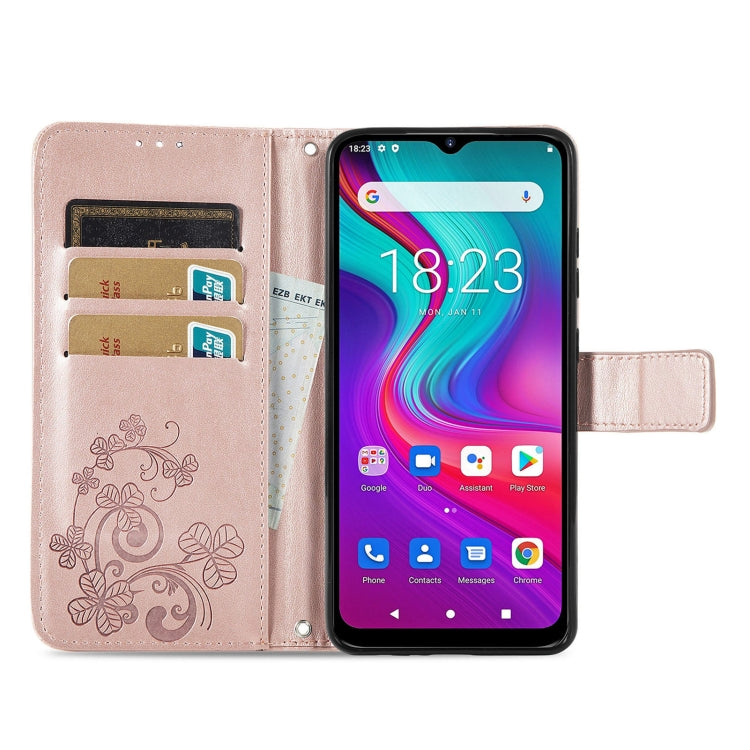 For  Doogee X96 Pro Four-leaf Clasp Embossed Buckle Mobile Phone Protection Leather Case with Lanyard & Card Slot & Wallet & Bracket Function(Rose Gold) - More Brand by buy2fix | Online Shopping UK | buy2fix