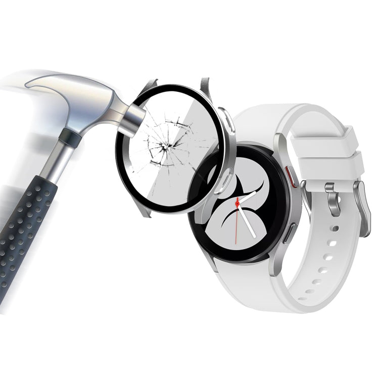 ENKAY Hat-Prince Full Coverage PC Frame + Tempered Glass Protector Composite Case for Samsung Galaxy Watch4 44mm(Silver) - Watch Cases by ENKAY | Online Shopping UK | buy2fix