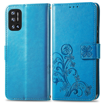 For DOOGEE N40 Pro Four-leaf Clasp Embossed Leather Case with Lanyard & Card Slot & Wallet & Holder(Blue) - More Brand by buy2fix | Online Shopping UK | buy2fix