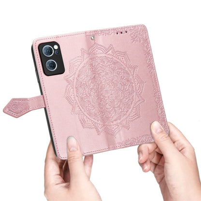 For OPPO Reno7 5G Mandala Flower Embossed Flip Leather Phone Case(Rose Gold) - OPPO Cases by buy2fix | Online Shopping UK | buy2fix