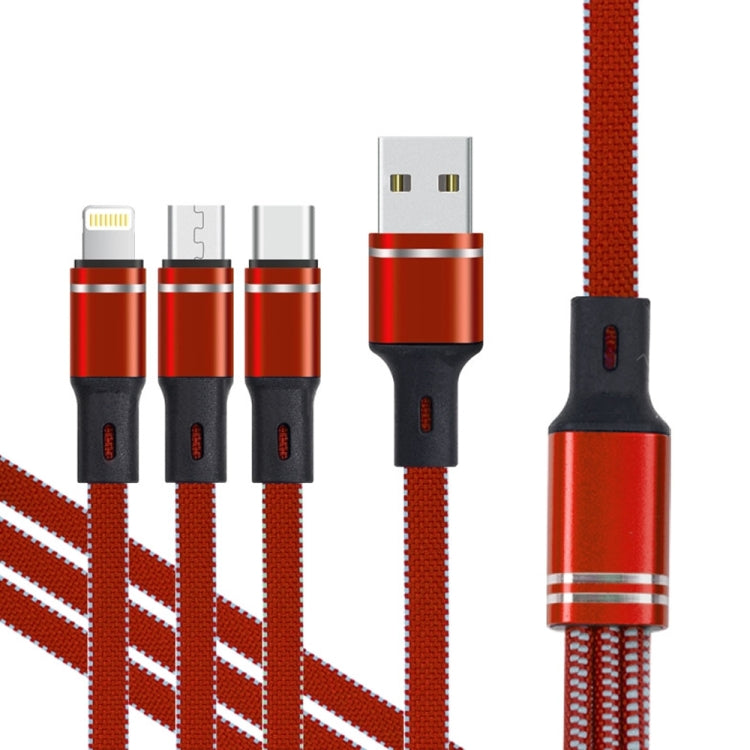 XJ-76 40W 5A 3 in 1 USB to 8 Pin + Type-C + Micro USB Super Flash Charging Cable, Length: 1.18m(Red) - Multifunction Cable by buy2fix | Online Shopping UK | buy2fix