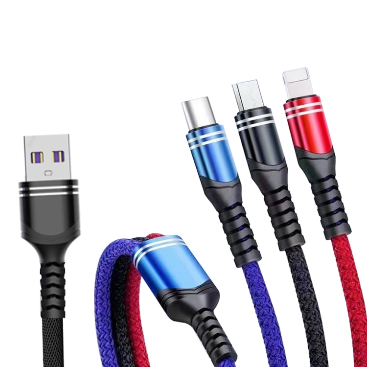 XJ-78 66W 6A 3 in 1 USB to 8 Pin + Type-C + Micro USB Super Flash Charging Cable, Length: 1.2m(Colour) - Multifunction Cable by buy2fix | Online Shopping UK | buy2fix