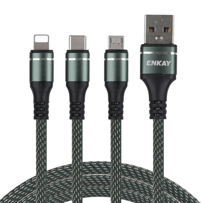 ENKAY ENK-CB121 1.5m 3 in 1 USB 3.0 to Type-C / 8 Pin / Micro USB 5A Fast Charging Cable(Green) - Multifunction Cable by ENKAY | Online Shopping UK | buy2fix