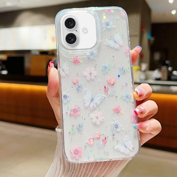 For iPhone 16 Fresh Small Floral Epoxy TPU Phone Case(D06 Love of Butterfly) - iPhone 16 Cases by buy2fix | Online Shopping UK | buy2fix