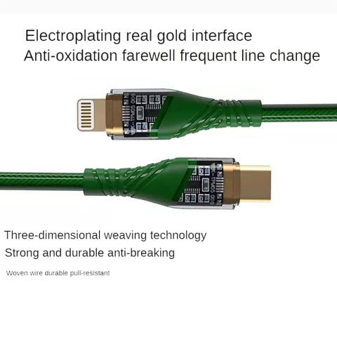 2pcs PD30W USB-C / Type-C to 8 Pin Transparent 3A Fast Charging Data Cable, Length: 1m(Green) - 2 in 1 Cable by buy2fix | Online Shopping UK | buy2fix