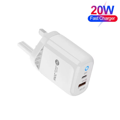 PD04 Type-C + USB Mobile Phone Charger with Type-C to 8 Pin Cable, UK Plug(White) - USB Charger by buy2fix | Online Shopping UK | buy2fix