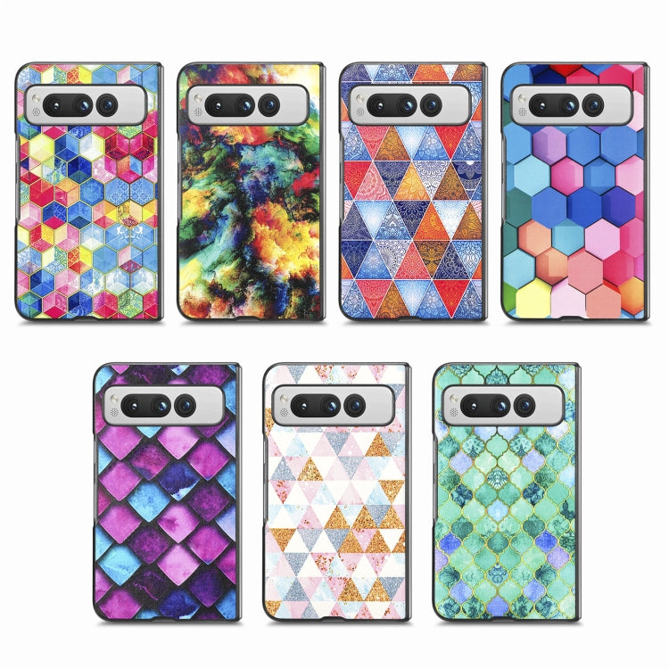 For Google Pixel Fold Colored Drawing Leather Skin Back Cover Phone Case(Rhombus Mandala) - Google Cases by buy2fix | Online Shopping UK | buy2fix